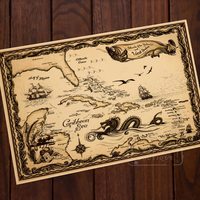 Map of Caribbean Sea Pirate Adventure Classic Vintage Retro Kraft Decorative Poster Maps Home Bar Posters Wall Canvas Sticker De