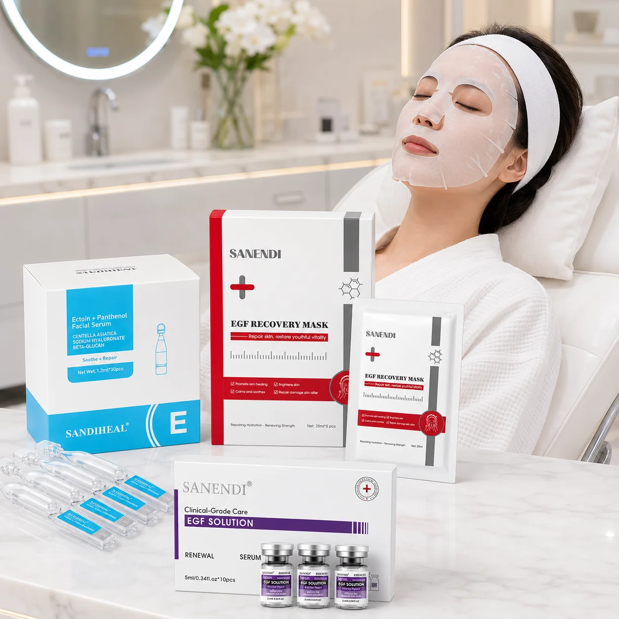 SANENDI Infuse Facial Care Collection Ectoin Panthenol Serum EGF Solution Ampoule EGF Recovery Mask Hyaluronate Korean Skincare