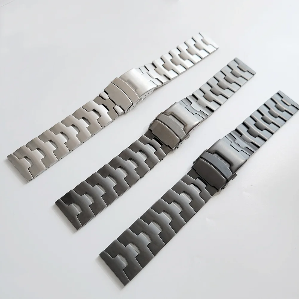 Solid Titanium 22mm Watch Band Strap Men Women Lightweight Bracelet Silver Black Watchband Clasp Accessories