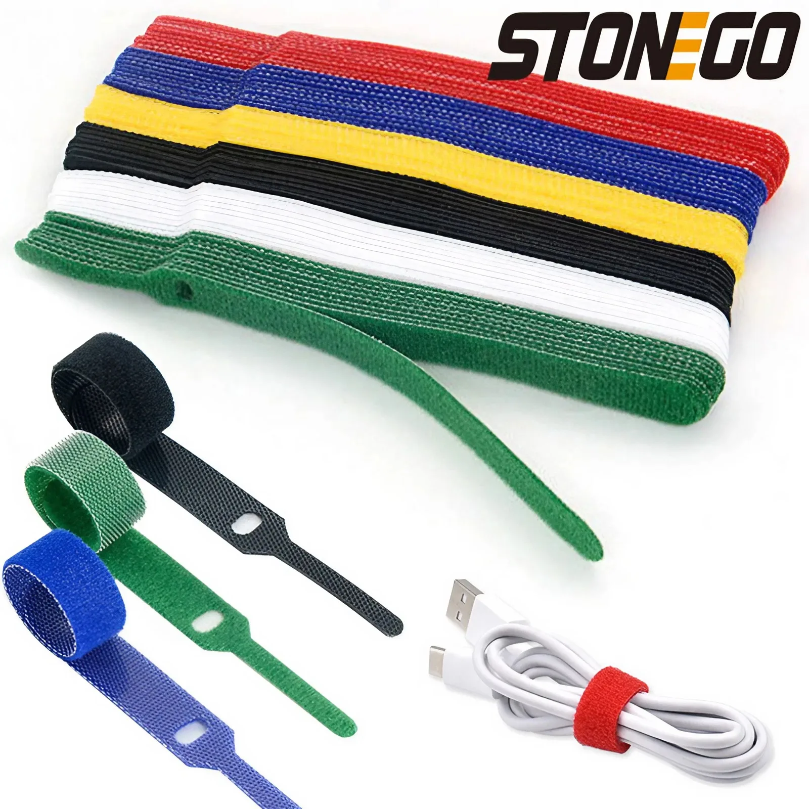 STONEGO 5/20/50PCS Releasable Cable Ties Plastics Colored Reusable Cable Ties Nylon Loop Wrap Zip Bundle Ties Cable Tie Wire