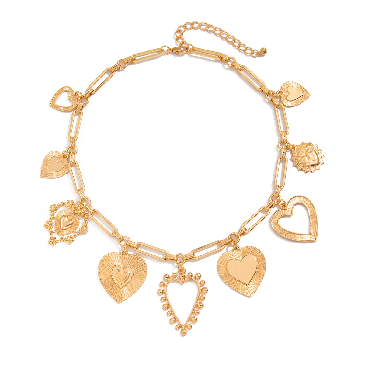 موضة جديدة الذهب اللون مطلي غير النظامية القلب قلادة قلادة للنساء خمر هندسية المعادن المختنق سلسلة مجوهرات الحفلات هدية