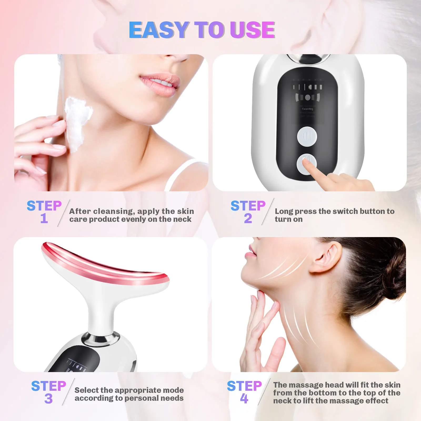 Neck Face Beauty Device 3 Colors LED Photon Therapy Facial Massager Skin Tighten Reduce Double Chin Anti Wrinkle Skin Care Tools