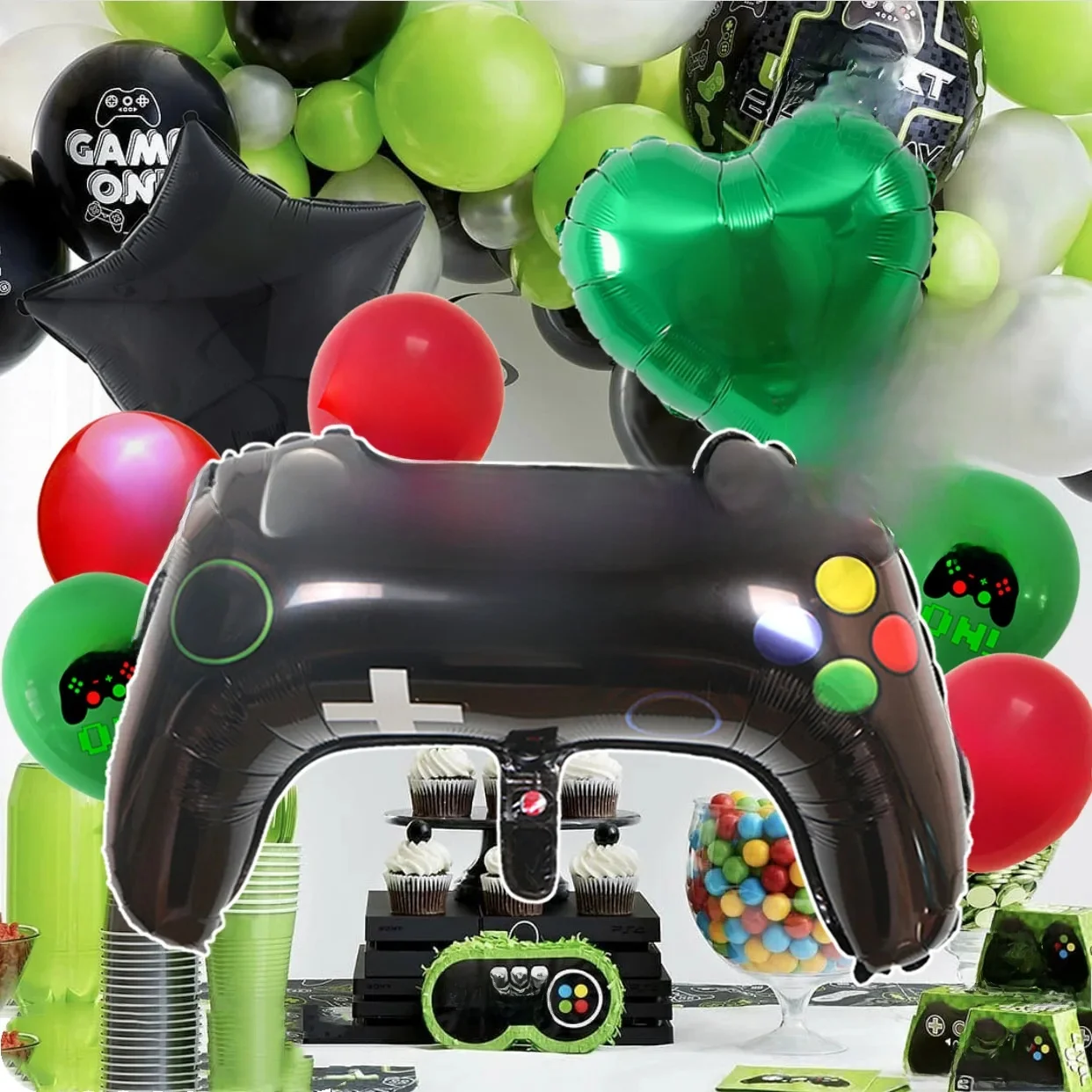 Manette de jeu 23ingh pour fête d'anniversaire, ballon numérique en aluminium, décorations en Latex, vert et noir, nite