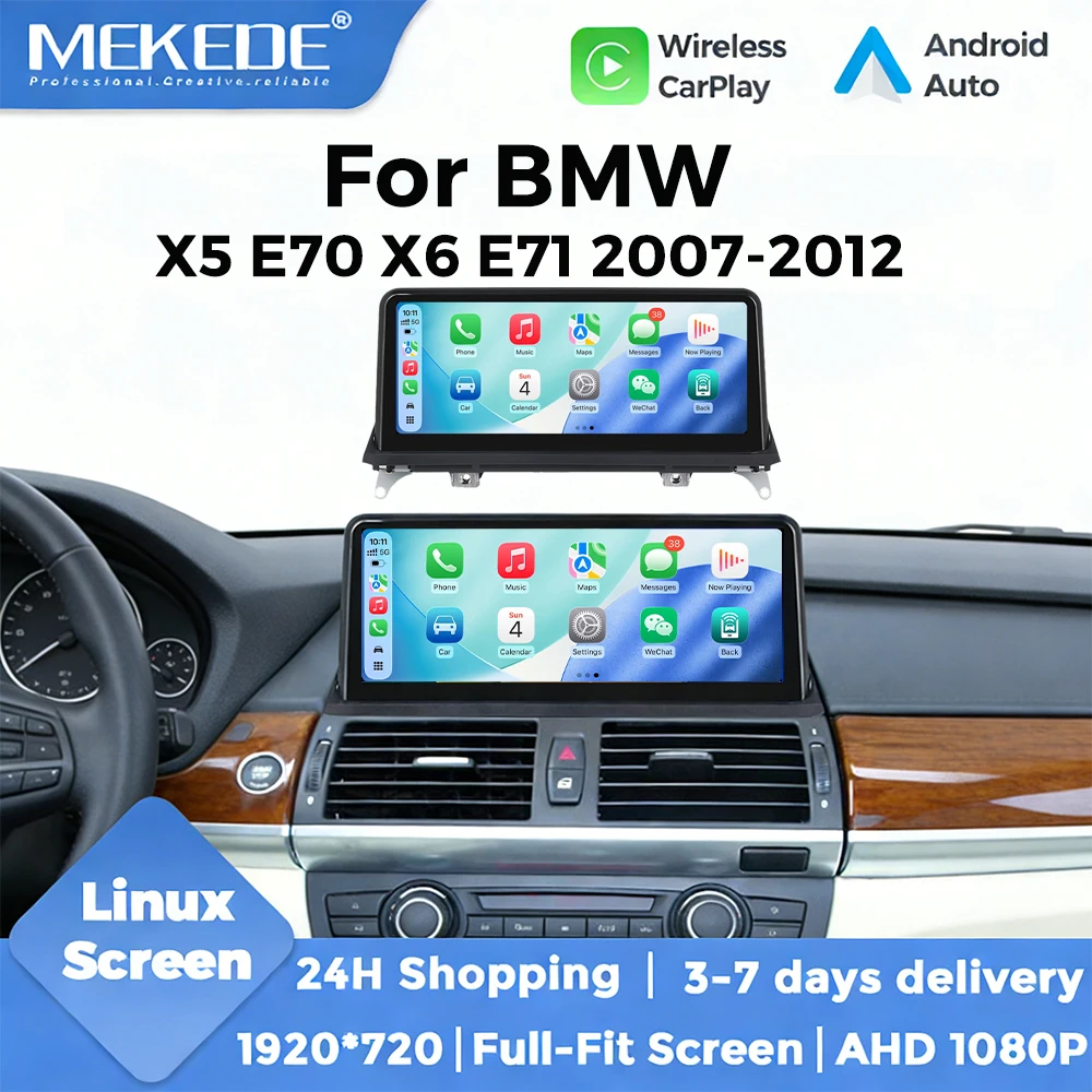 Display Multimediale per Auto da 10.25" 1920*720 con CarPlay Wireless e Android Auto per BMW X5 E70 X6 E71 E72, Sistema Linux, GPS, WiFi, Autoradio
