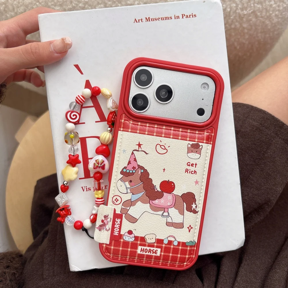 

Fashion cute Apple hooded pony phone case for iPhone 17 16 ProMax 14 15 Pro fundas new shockproof protective case with charm