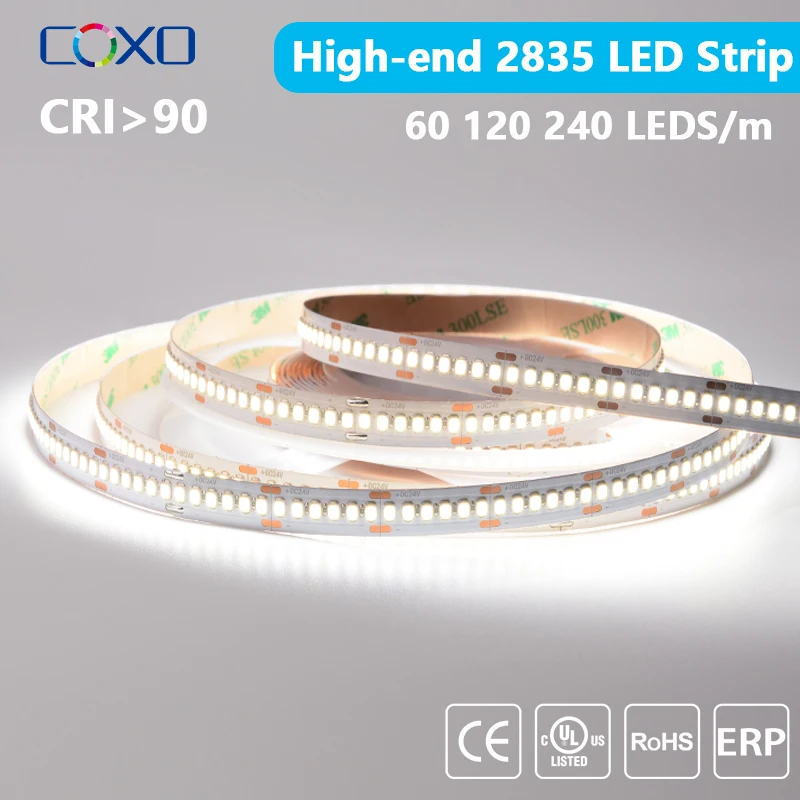 UL Listed 2835 LED Strip Light 120 240 LEDs/m 16.4ft Flexible Ribbon Led Tape RA90 SMD2835 Led Lights 3000K-6000K DC12V 24V