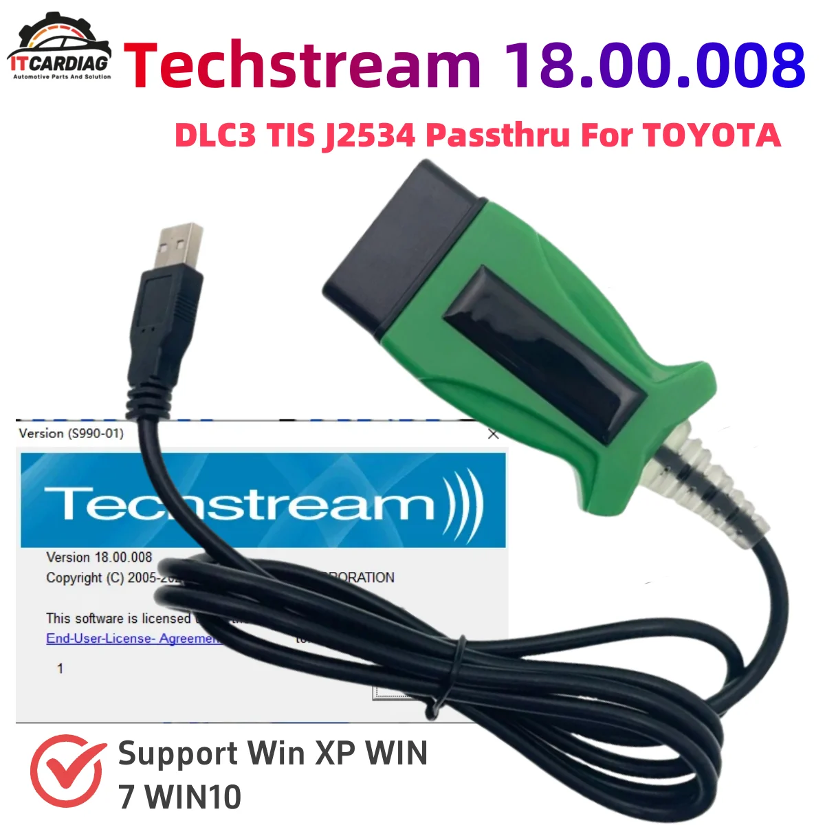 DLC3 Techstream 18.00.008 для Toyota 2 TOYOTA2 TIS J2534 Passthru OBD-2 OBDII Автомобильный диагностический сканер кабеля 2023 года