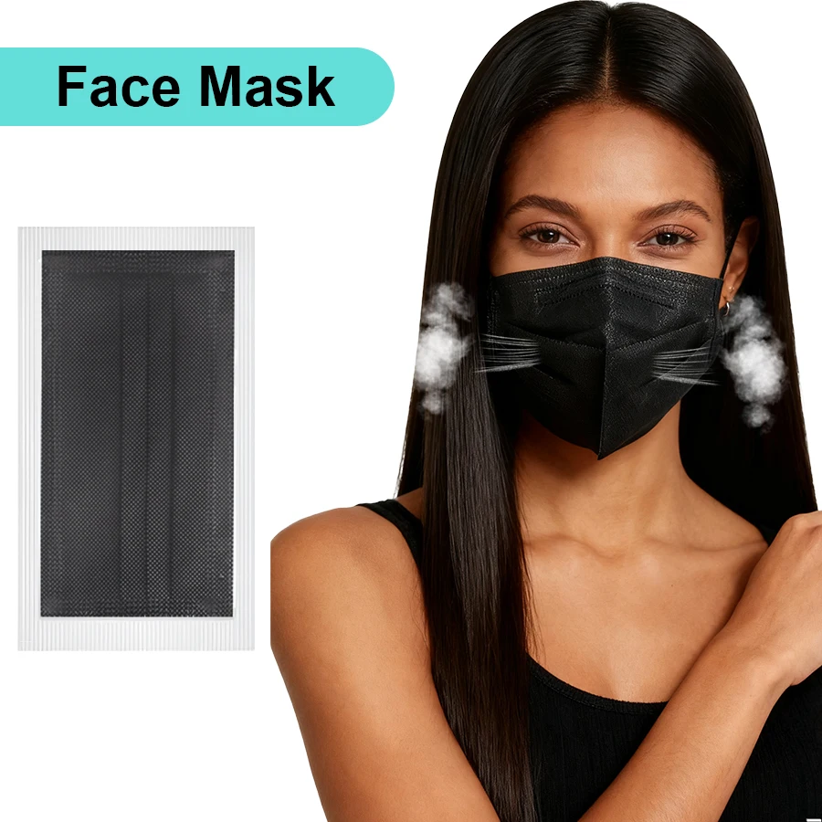 Mascarilla facial negra desechable de 100 piezas: filtración de 3 capas, trabillas cómodas, ideal para ir de compras, deportes, viajes y trabajo