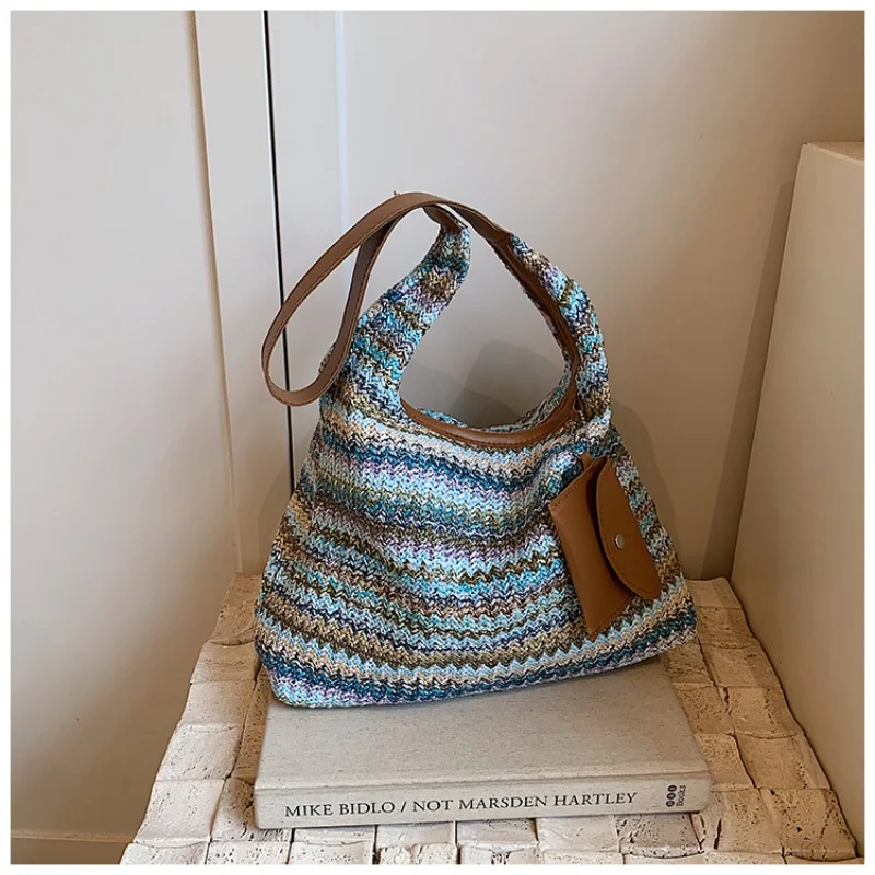 

Новинка 2023 года: радужная тканая большая сумка - богемная пляжная сумка через плечо с регулируемым ремешком, кошелек для отпуска большой вместимости