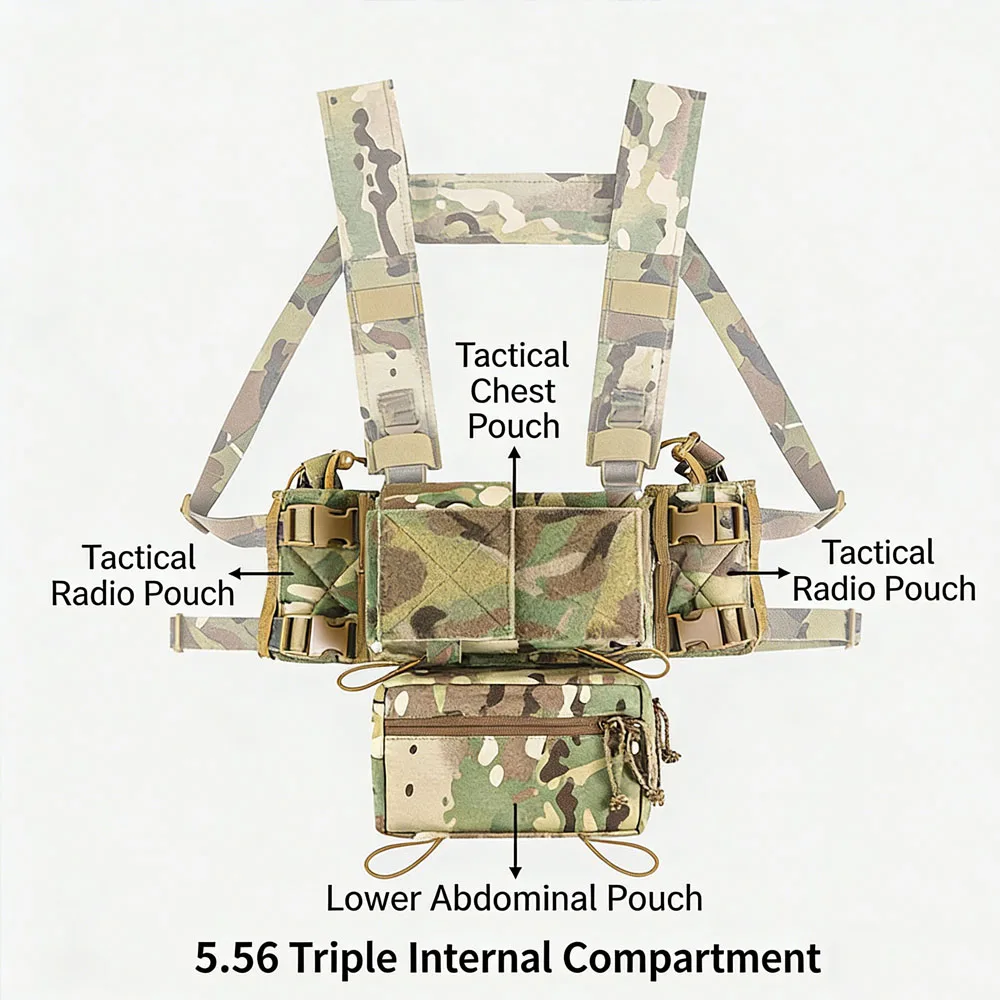 Tactical Micro Chest Rig with 9mm Magazine Insert Radio Sack Pouch ,Dangler Pouch,Outdoor Molle Magazine Pouch Chest Bags