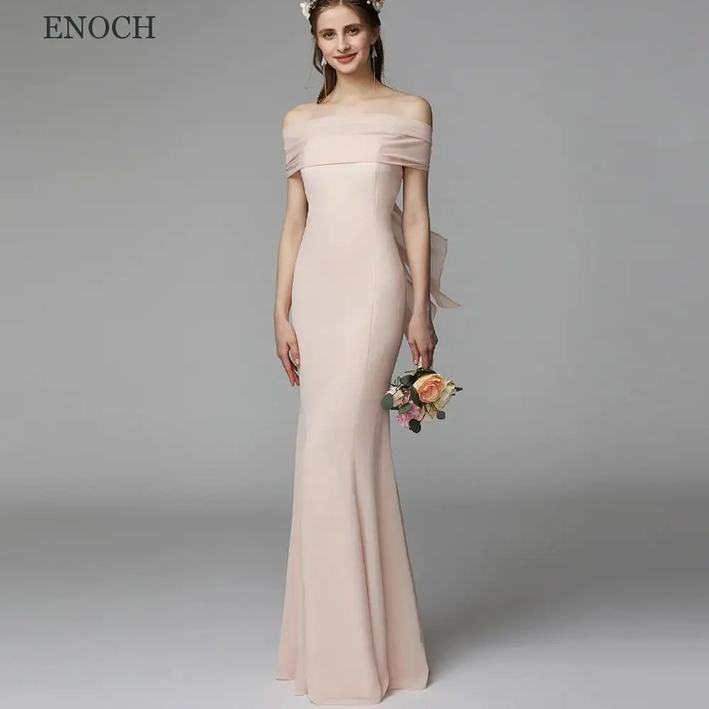 ENOCH Simple เรือคอซาตินซาติน Backless ปิด Shoulder Mermaid ชุดเดรสปาร์ตี้ Custom Made Vestidos De Fiesta