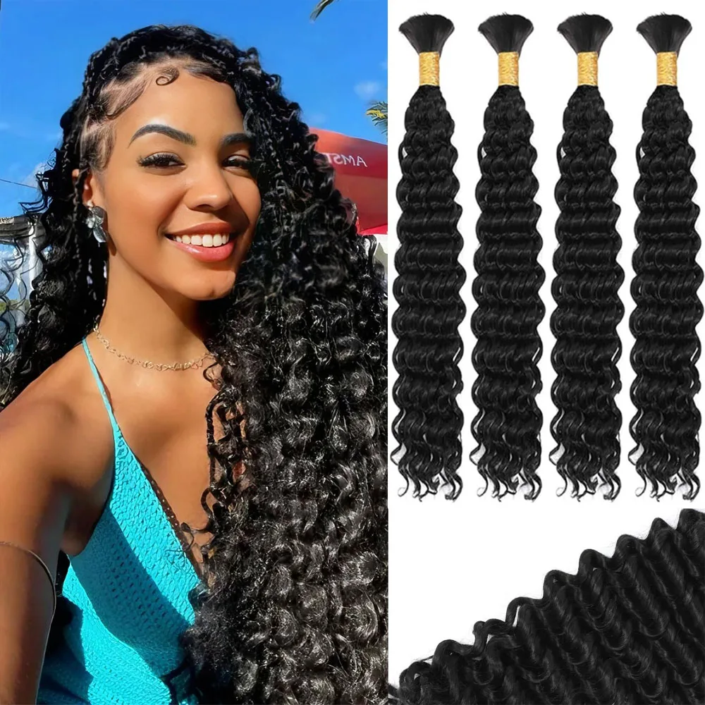 

Bulk Braiding Hair 100% Human hair Deep Wave Unprocessed No Weft Boho Braids Human Hair Bulk Extensions Brazilian Remy Hair