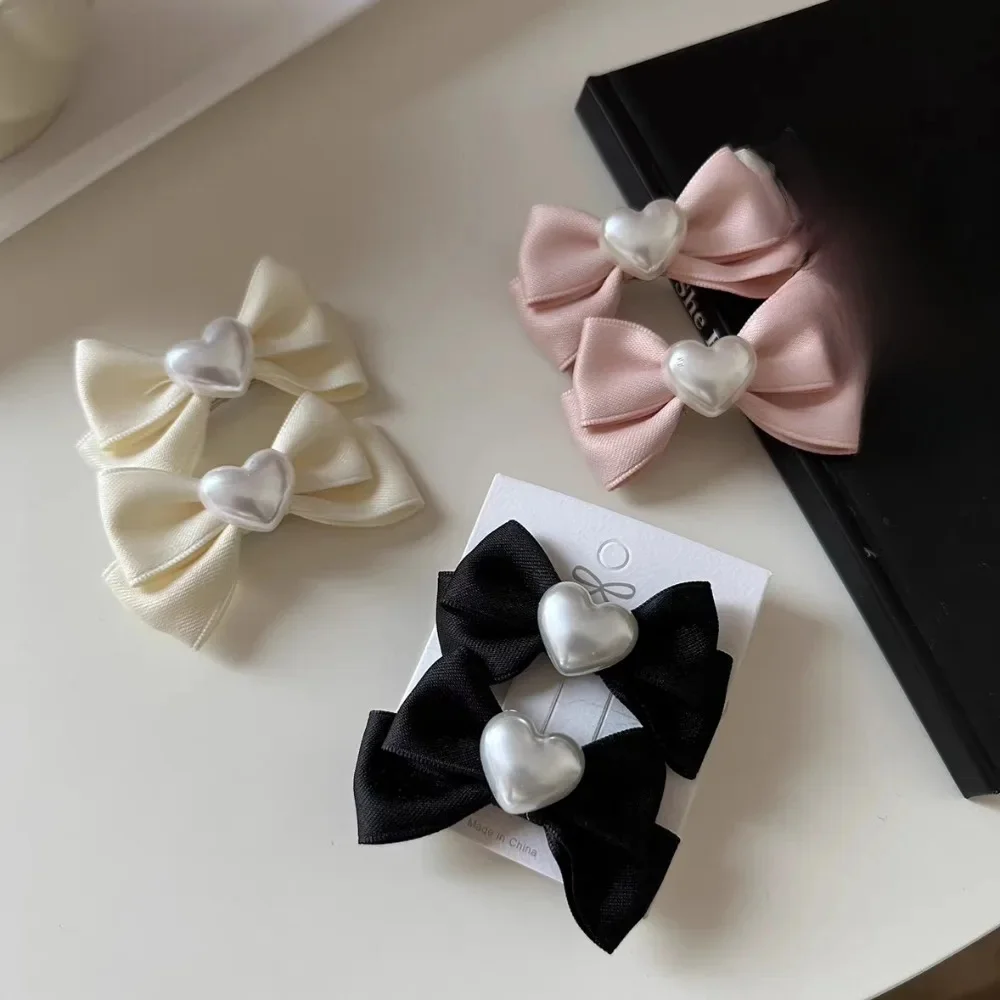 Épingle à cheveux avec nœud rétro Simple et mignon, 2 pièces, couleur unie, Clips latéraux pour cheveux Vintage, accessoire pour femmes et filles