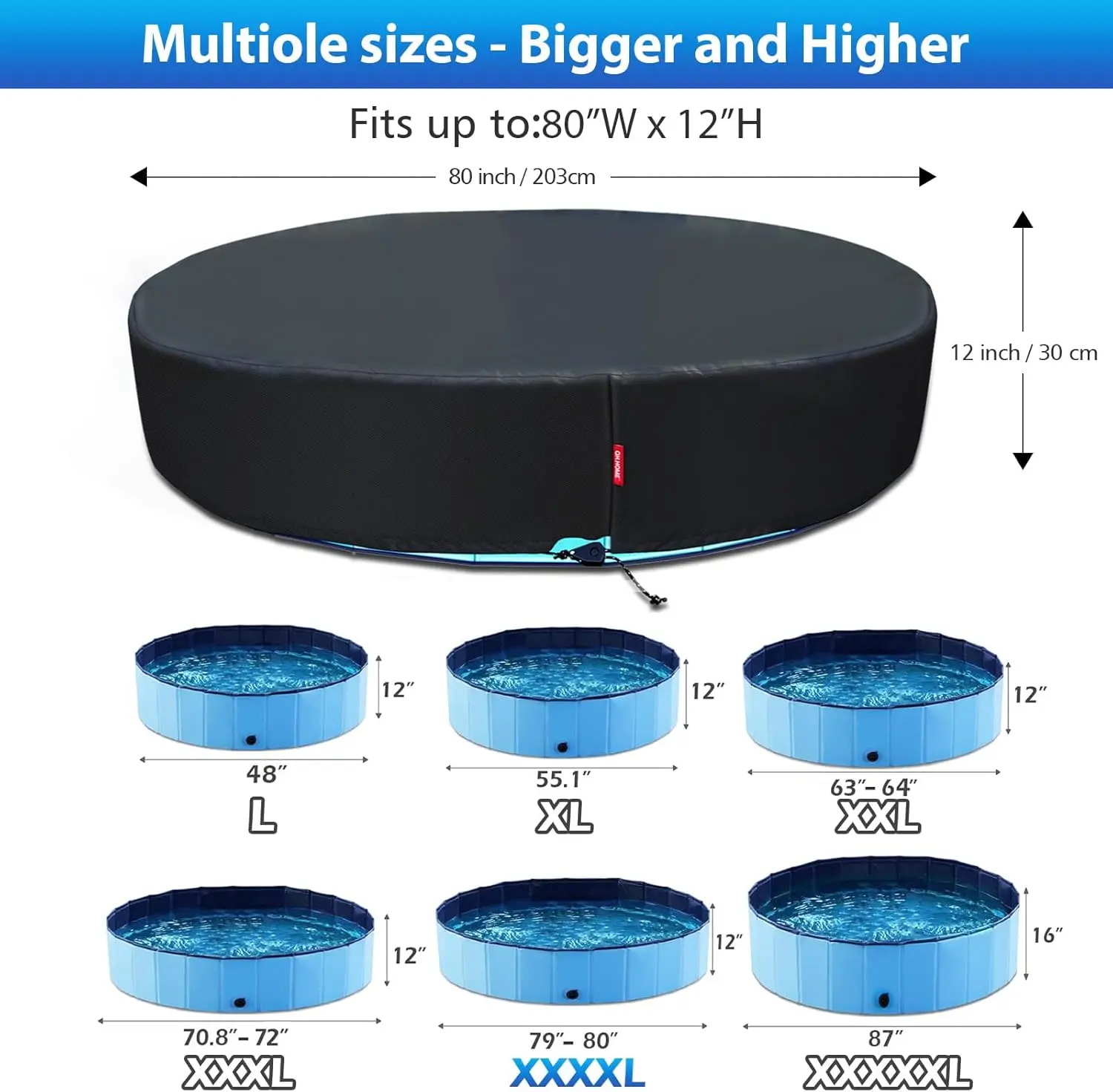 غطاء حمام سباحة دائري مقاوم للرياح مقاس 77-80 بوصة - تصميم مقاوم للماء قابل للطي لحمامات السباحة للأطفال أو الكلاب