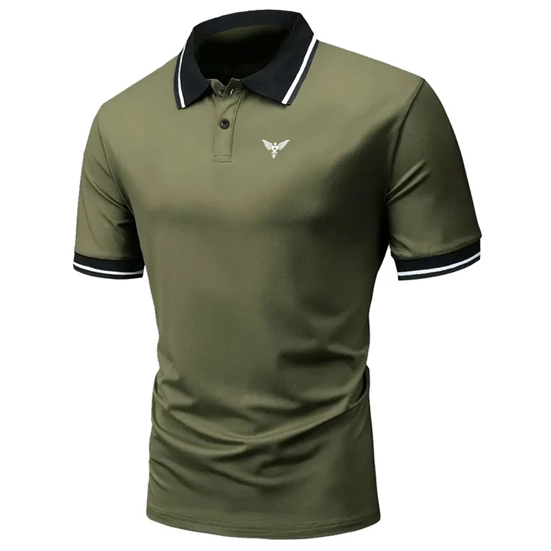 قميص جولف رجالي Pique Polo Shirt Business كاجوال بياقة بولو وأكمام قصيرة، أزرار ملونة أساسية للصيف، مقاس عادي