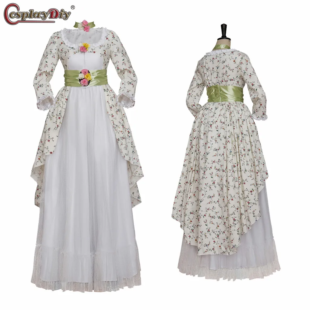 Cosplaydiy 18th Century Robe a la Anglaise British Evening Dress   Costume Regency Floral dress High Waistline Tea Dress Costume