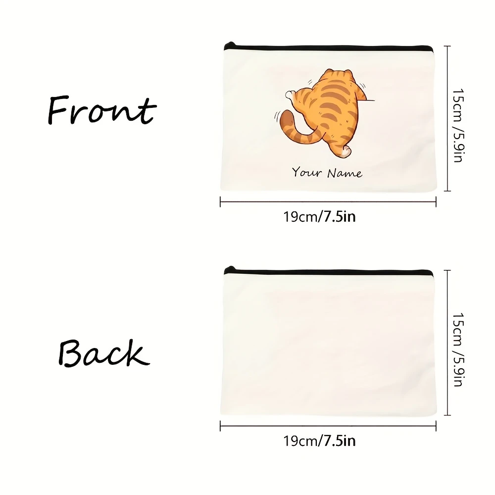 Customizable Orange Cat Makeup Bag - Personalized Name, Large Capacity, Lightweight & Foldable Cosmetic Organizer for Travel
