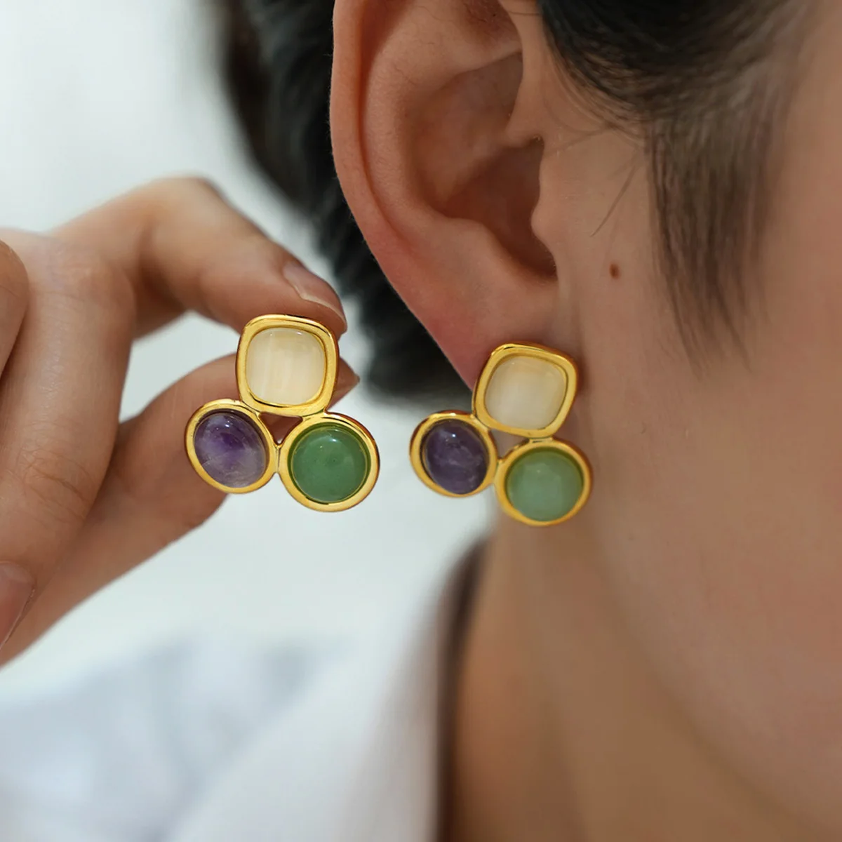 

Natural Stone Earring for Women Stainless Steel Bohemia Jewelry France Charms Korean Fashion 2025