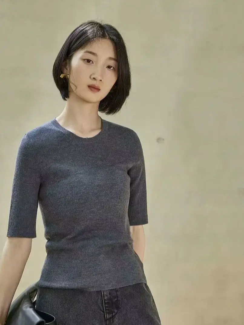 

Women's summer casual slim fit round neck jersey top