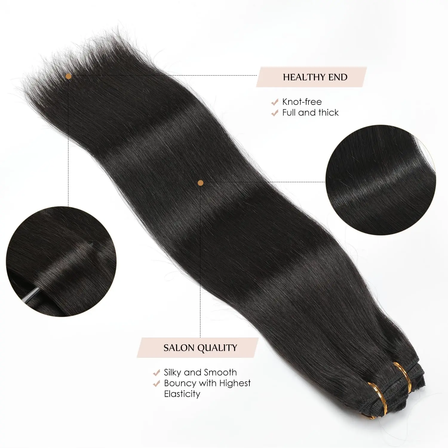 Extensões naturais do cabelo preto, cabelo humano real, cor # 1B, 16 "a 26", 120g, 1 bloco