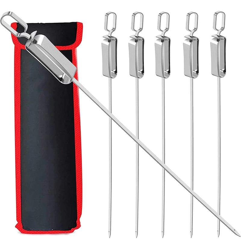 LMETJMA 17 pouces brochettes à kabob pour griller brochettes de barbecue plates en acier inoxydable avec poignée coulissante en métal à dégagement rapide JT45