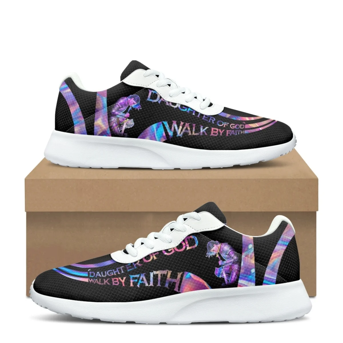 Walk by Faith Print Lace Up Casual Durable Flat Women Autumn Outdoor Sneakers Teen Casual Shoes Wear-Resistant Gym Tennis Shoes