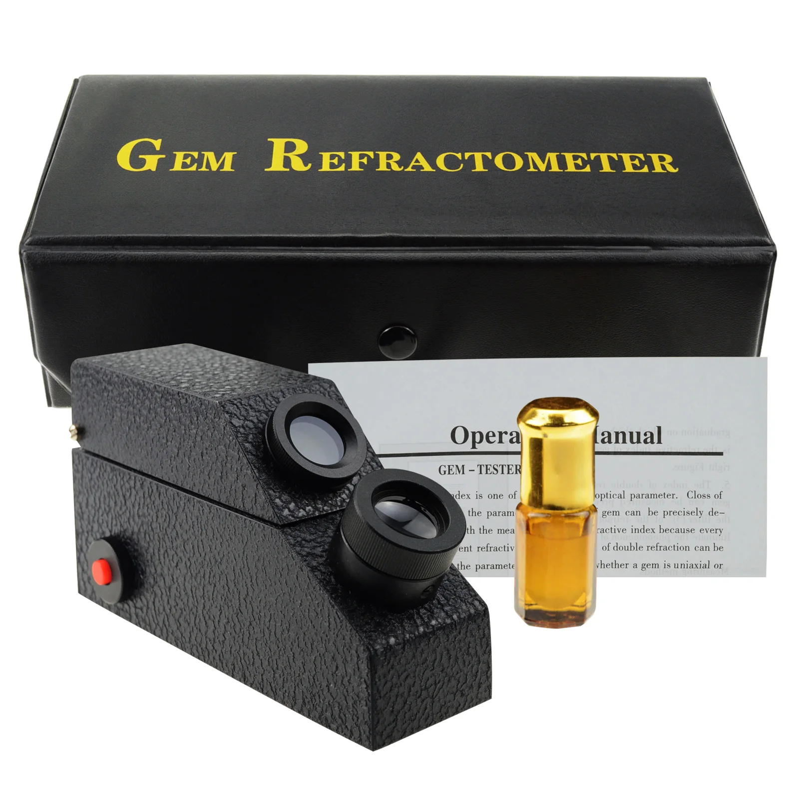 Heavy-Duty Gem Refractometer 1.30 - 1.81 RI Range with ATC, Built-in Light Source, Carrying Bag, Polarizing Filter & Index Oil