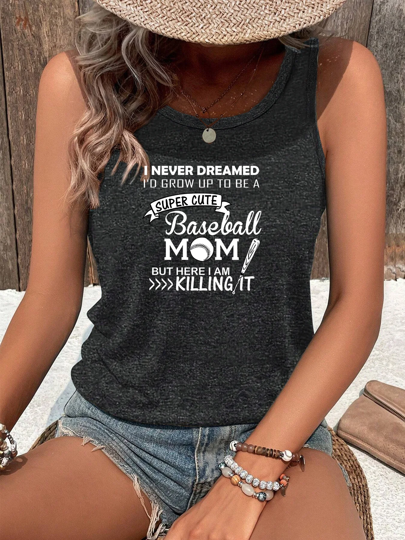 I Never I'd grow up to be a super cute Baseball mom Fashion Funny Sports Women's Tank Top Loose O Neck Sleeveless Casual Tank