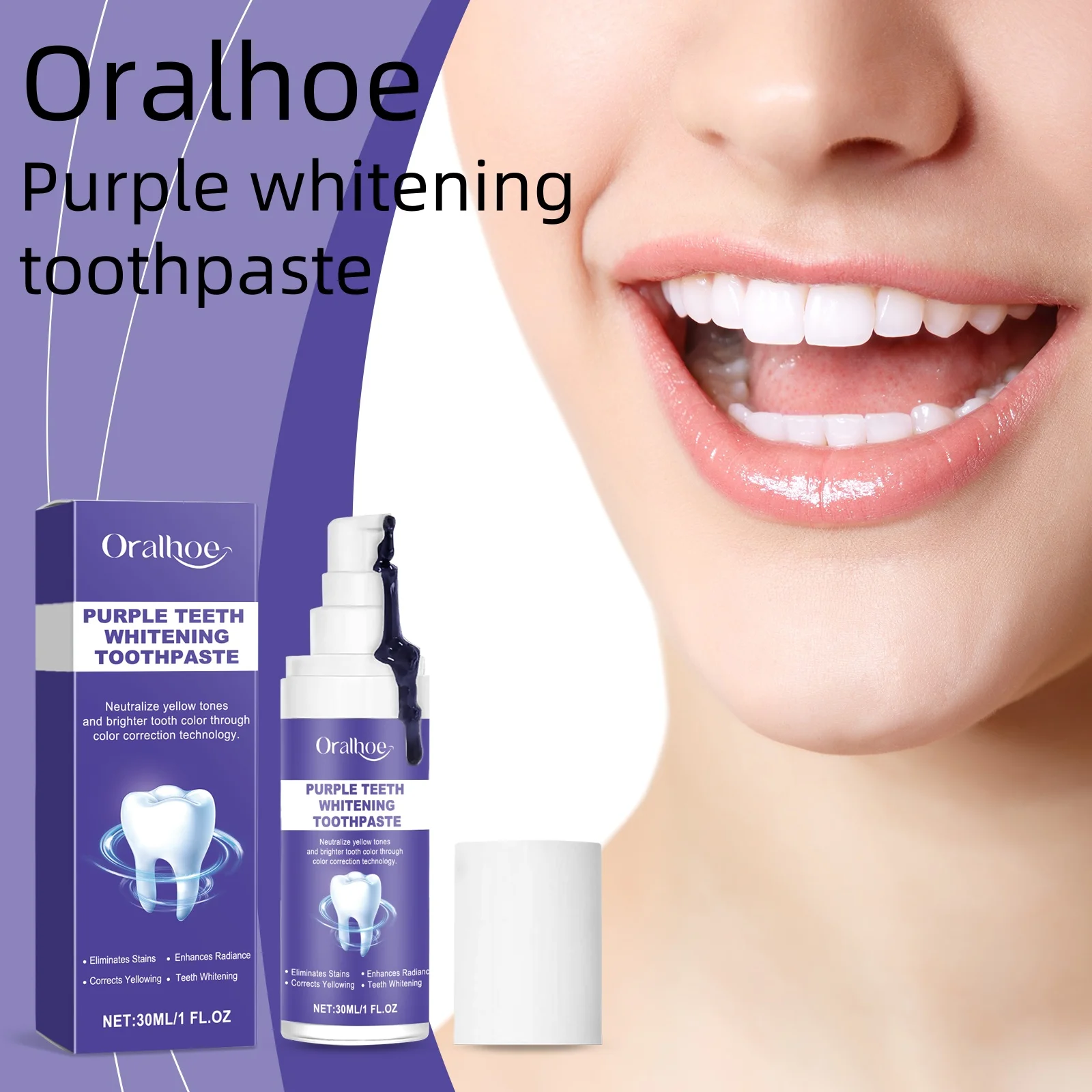 

Oralhoe Purple Brightening Toothpaste Deep Cleaning Yellow Stains Improve Oral Health Refreshing Natural Whitening Toothpaste