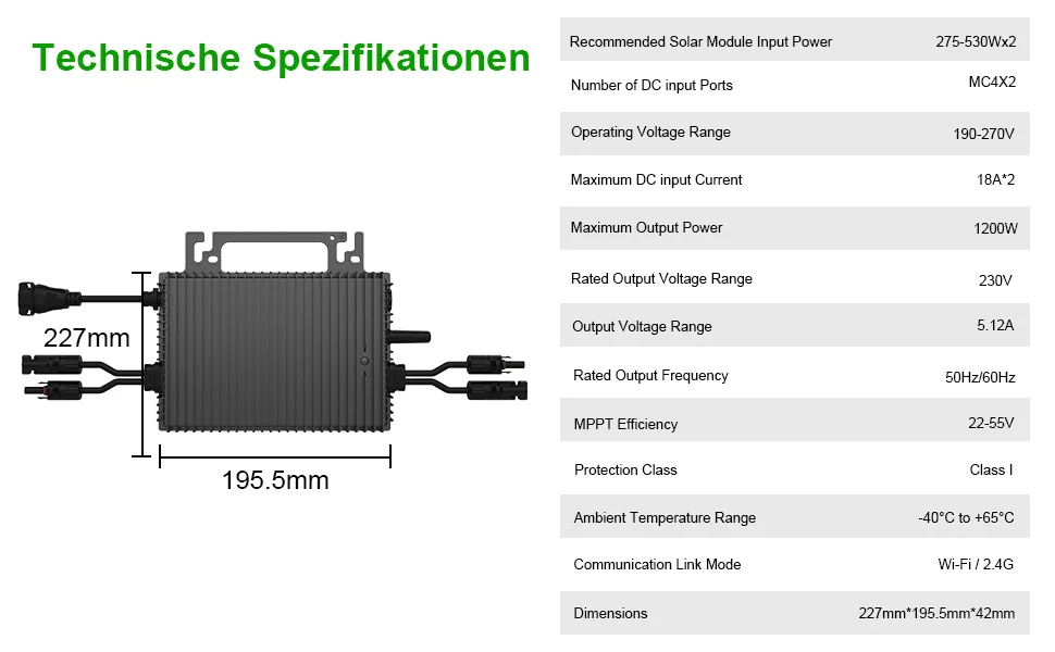 Hot Sell 800W Micro Inverter EU Type Solar Inverter VED4105 On Grid-Connect Microinverter Bluetooth With Cable 5m
