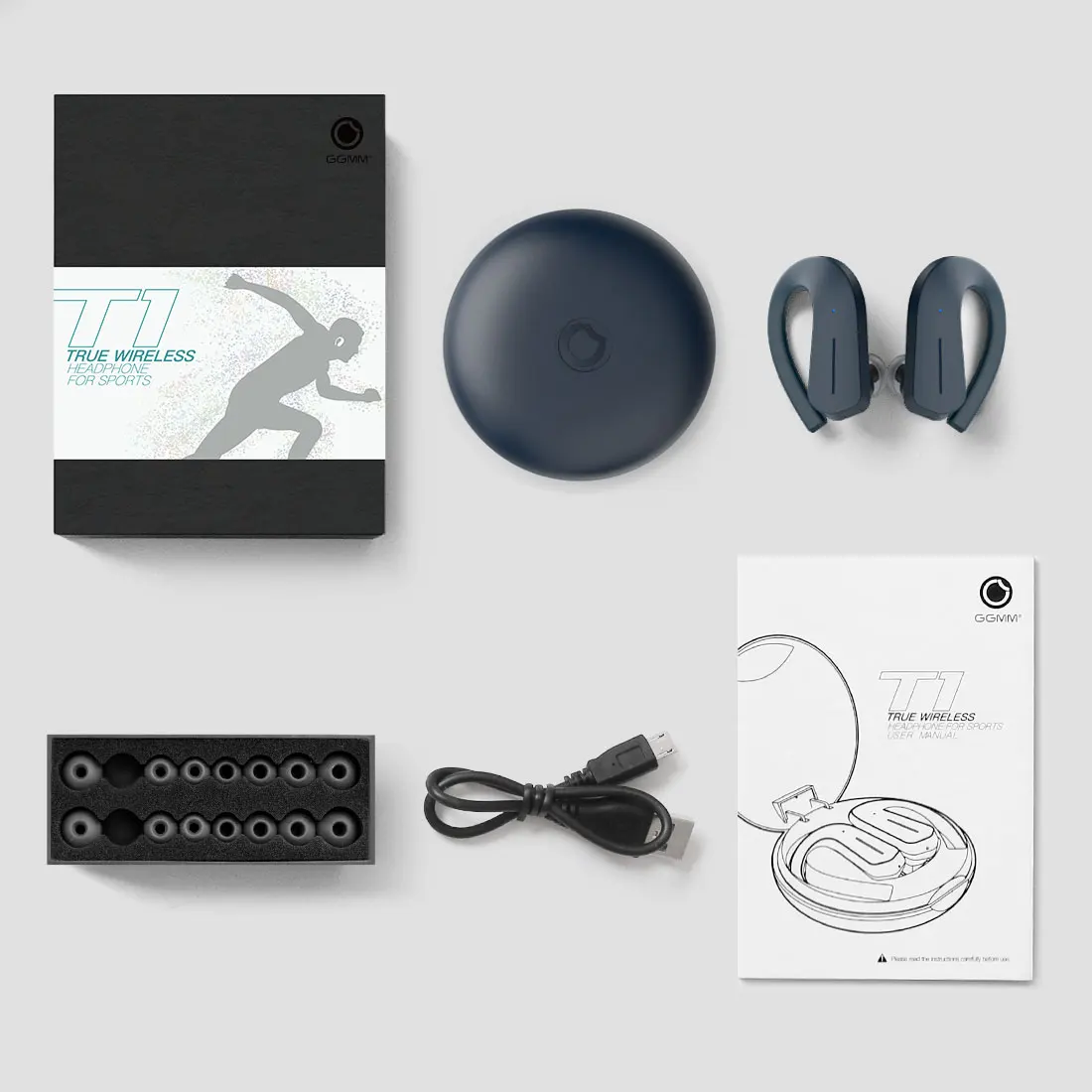 Ggmm T1ワイヤレスヘッドフォンtws bluetooth 5.0イヤホンハイファイIPX7防水36hスポーツ重低音と制御