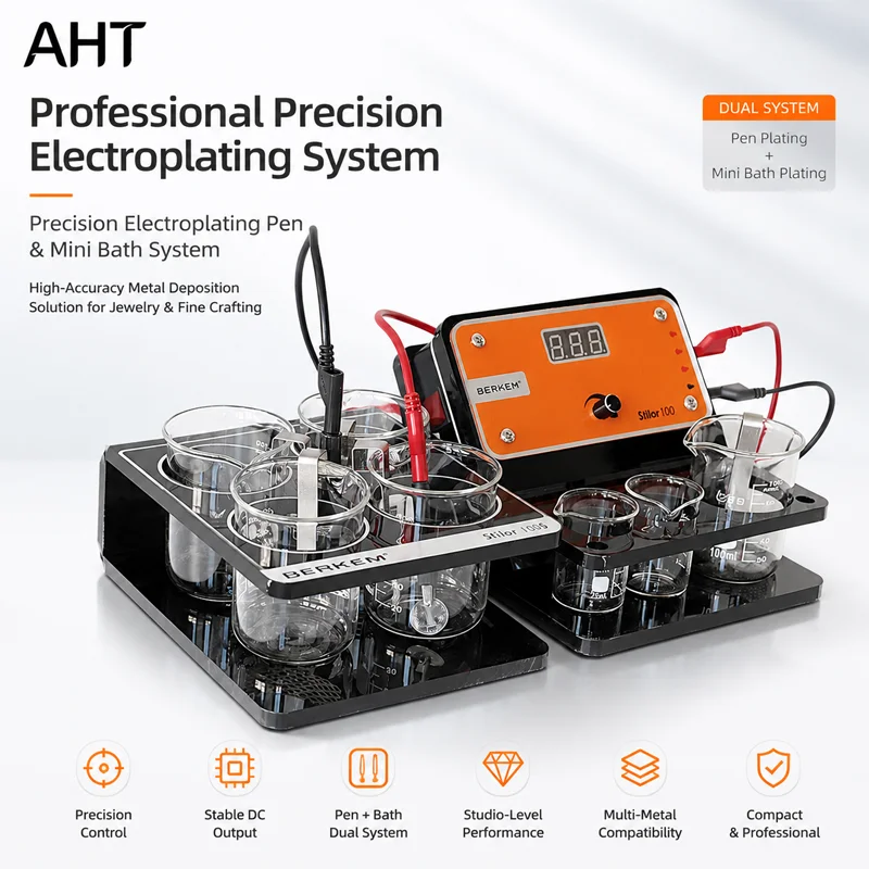 AHT Professional Precision Electroplating System Dual Pen Bath Plating Machine Digital DC Power Supply for Jewelry Gold Silver C