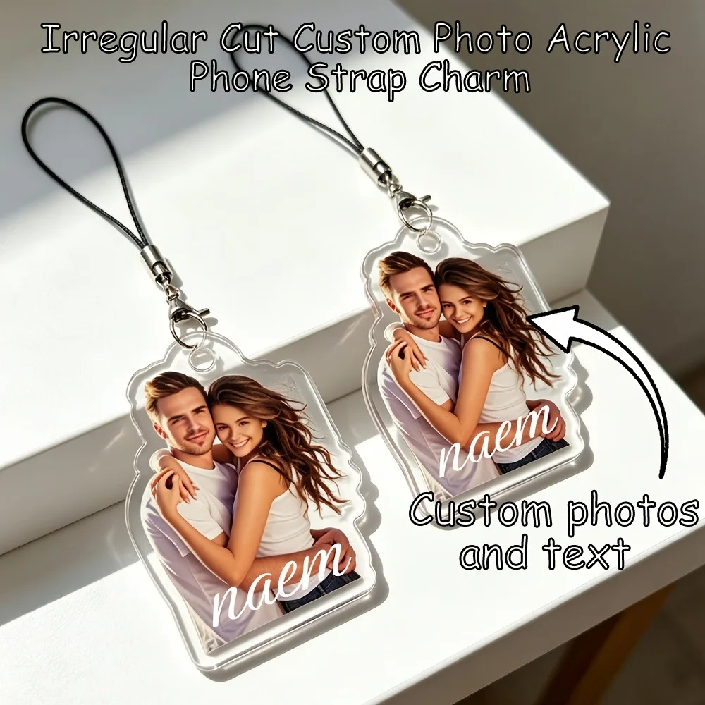 Custom-shaped Alien Contour Photo Acrylic Phone Lanyard Charm, Portrait Cut Photo Accessory, Personalized Picture Transparent