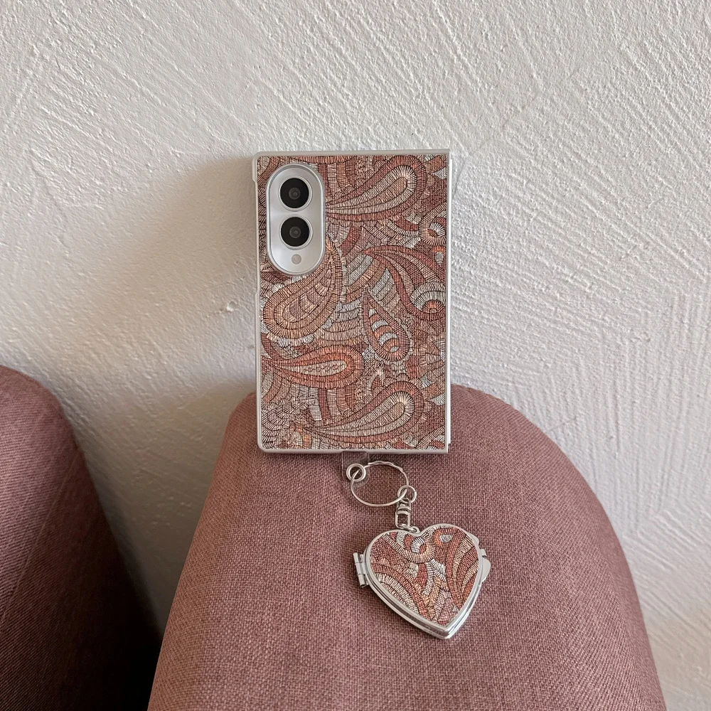 Vintage Bohemian Pattern Phone Case for Samsung Galaxy Z Fold 8 Z fold 8 Cover Fashion Shockproof Women's Case with Mirror Charm