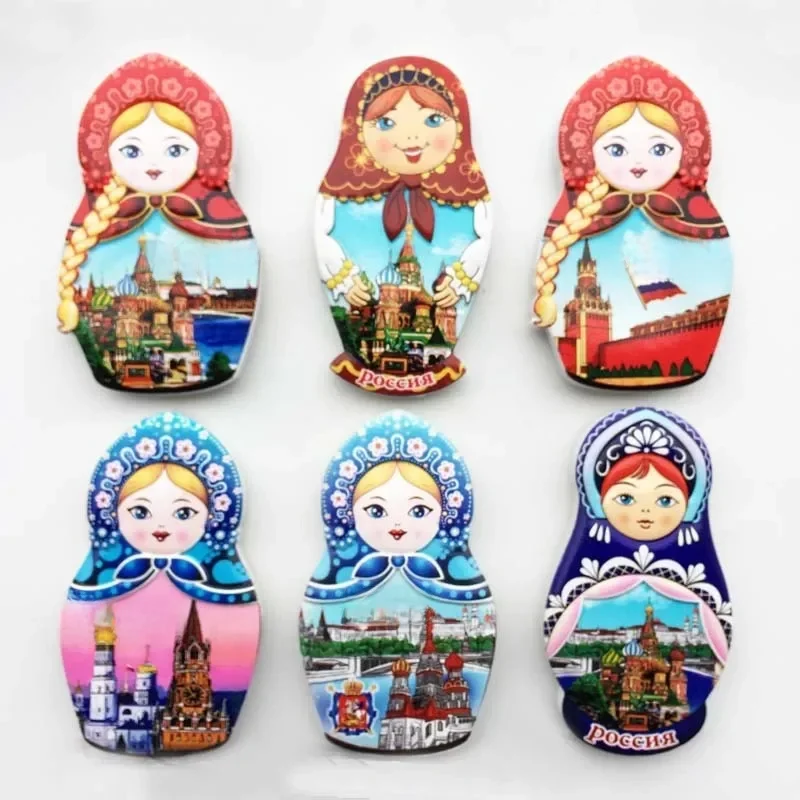 Rosyjska kreatywna turystyka 3D pamiątkowy prezent żywica magnes Matryoshka Doll Pocchr naklejki na lodówkę do wystroju domu — zdjęcie 2