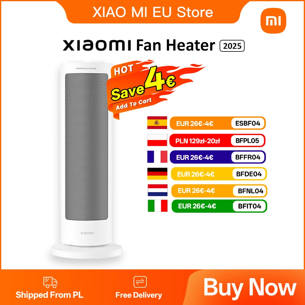 Calentador de ventilador XIAOMI, calentador de ventilador eléctrico oscilante de calor rápido compacto para el hogar con Control termostático