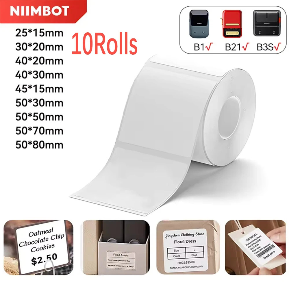Image of 10 Rollen Niimbot B1 B21 B3S B203 Thermoetikettenband 40x30mm 40x60mm 50x30mm 60x40mm Wasserdichter Etikettenaufkleber für den Einzelhandel