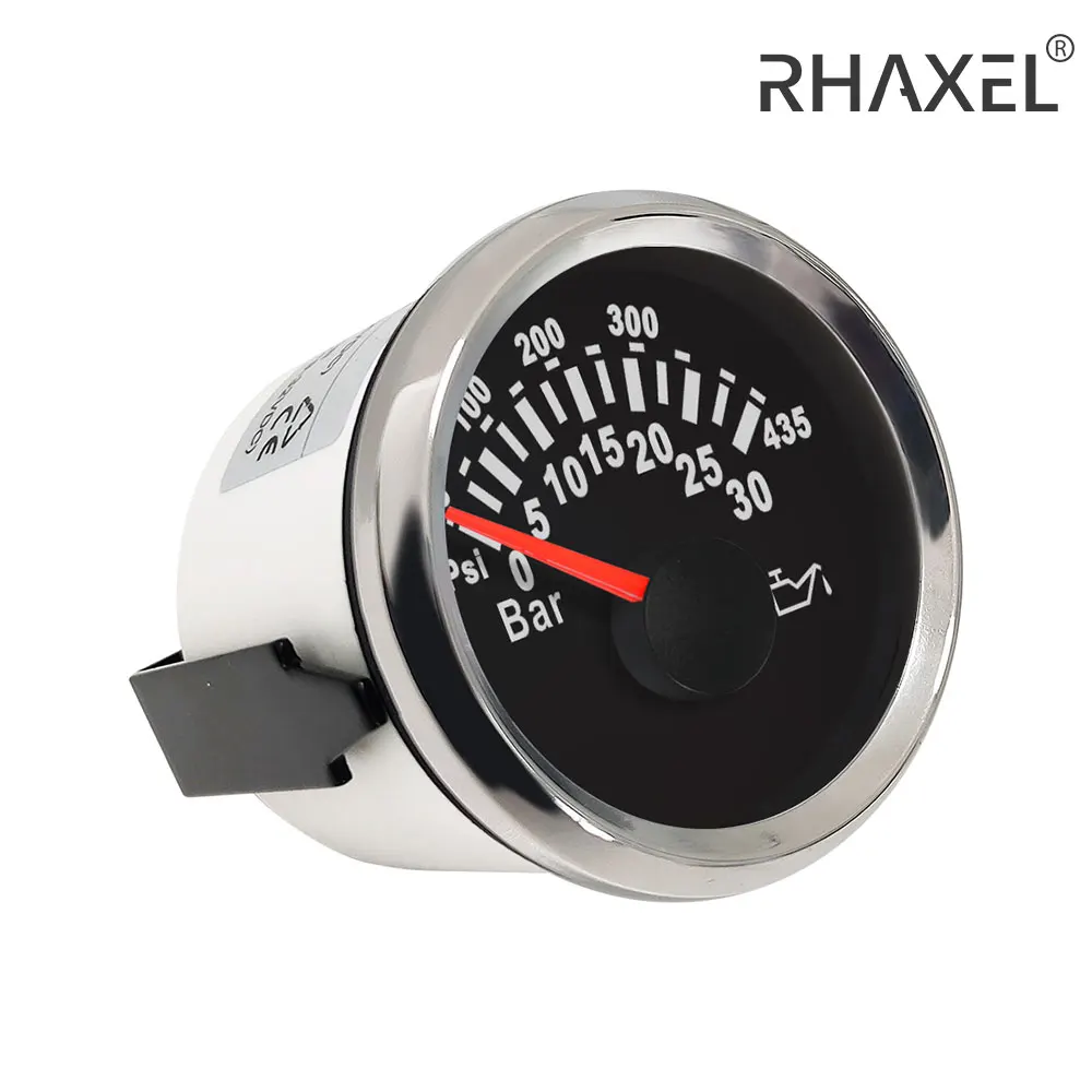 RHAXEL Universal 52mm Oil Pressure Meter Gauge for Van Trucks Vessels 0-30bar 0-435Psi with Backlight 12V/24V