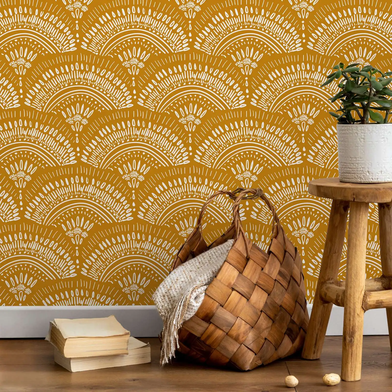 

Mustard Arches Boho Wallpaper Peel and Stick and Traditional Wallpaper