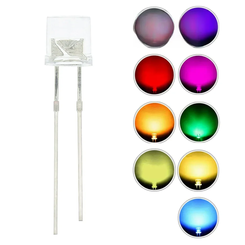 100 sztuk/partia 3mm LED dioda emitująca światło Flat Top ciepły biały czerwony niebieski zielony UV pomarańczowy żółty różowy kolor żarówki wskaźnik lampy — zdjęcie 2