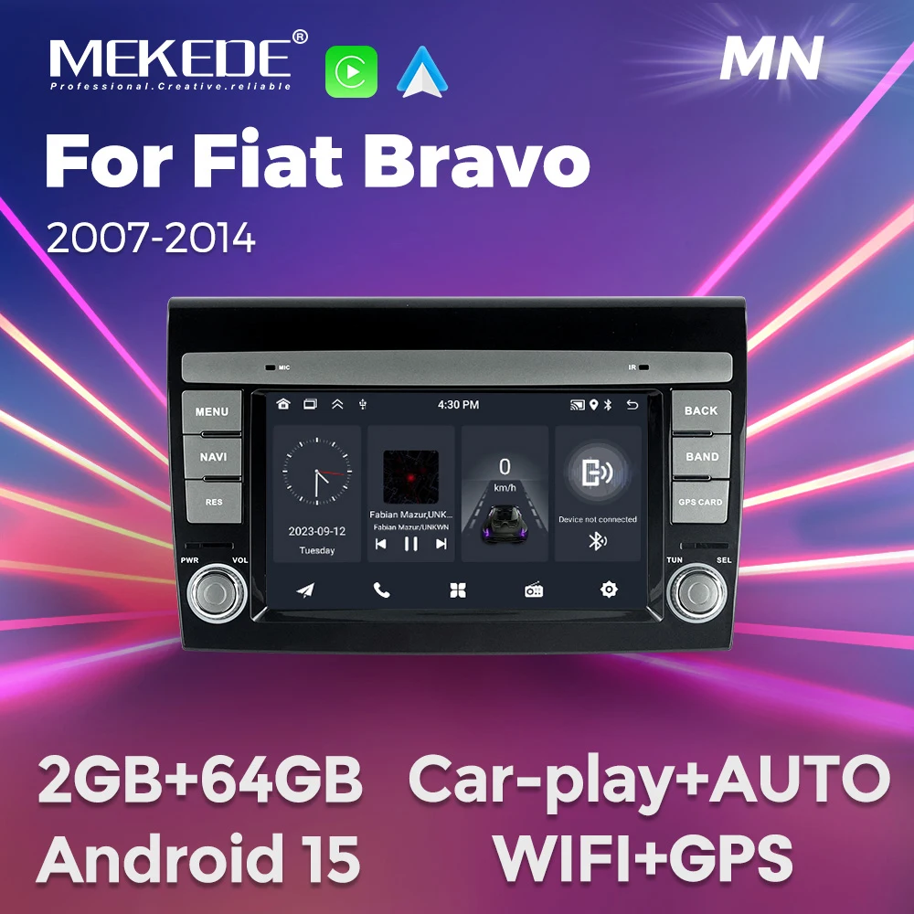 NaviFly 7-inch Android 14 Car Radio Multimedia Player For Fiat Bravo 198 2 2007 - 2014 Intelligent Systems Wireless Carplay AUTO