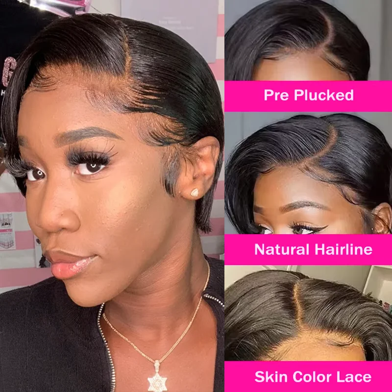200% Pixie Cut Wig 13x4 Lace Front Wig Short Straight Transparent Lace Frontal Wigs 100% Human Hair Pre Plucked Brazilian Hair