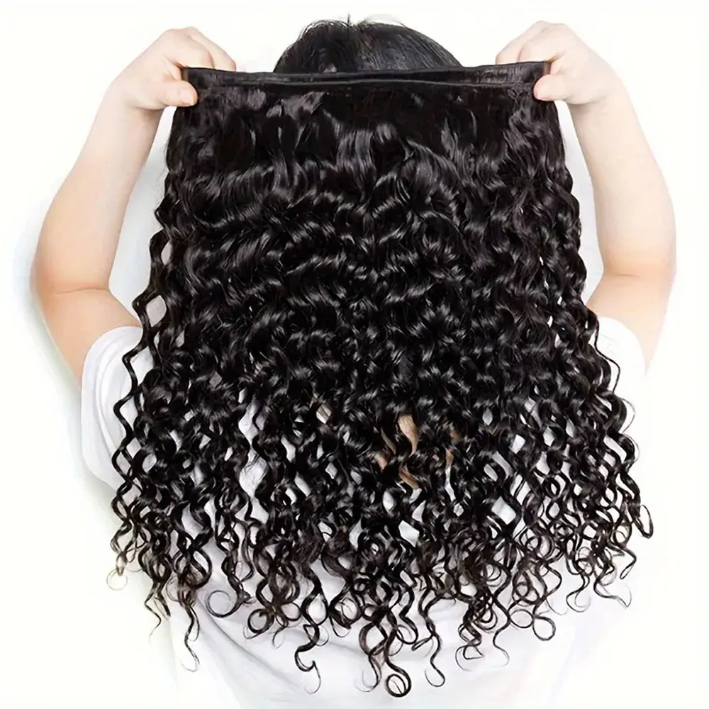 Bundles Deep Wave avec fermeture à lacet HD, cheveux humains bruts brésiliens, 3 faisceaux, 30 po