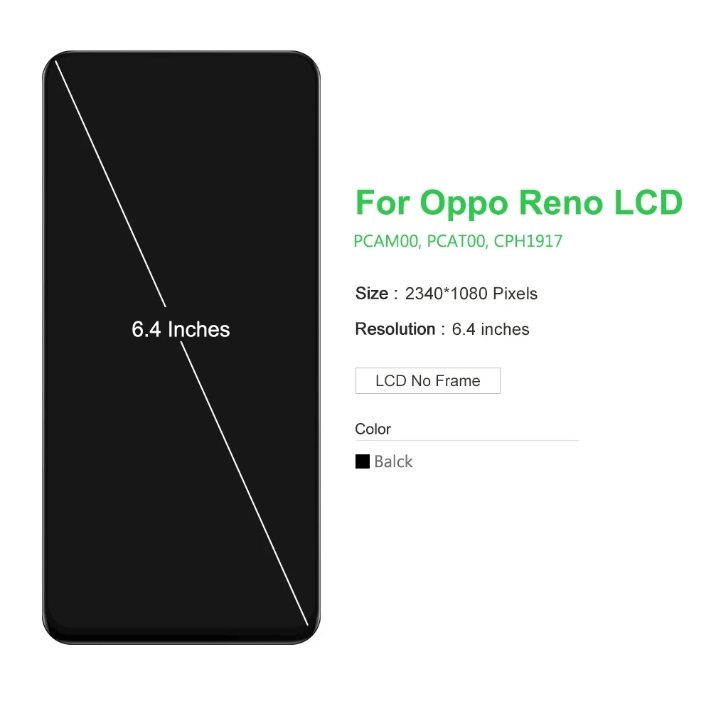 6.4“ Super AMOLED / TFT For OPPO Reno PCAT00 PCAM00 CPH1917 LCD display touch screen digitizer assembly Replacement With Frame