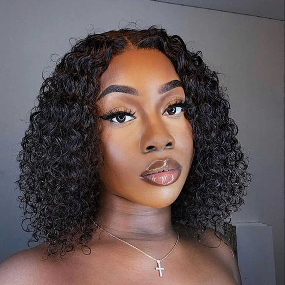 

Glueless 100% Human Wigs Deep Wave Ready To Wear Short Bob Transparent Swiss Lace Front Brazilian Wig Deep Curly For Woman Sale