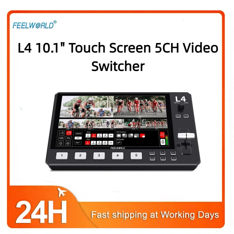 FEELWORLD L4 Video Switcher Support Chroma Key Histogram Monitoring PTZ Control USB3.0 Live Streaming Mixer