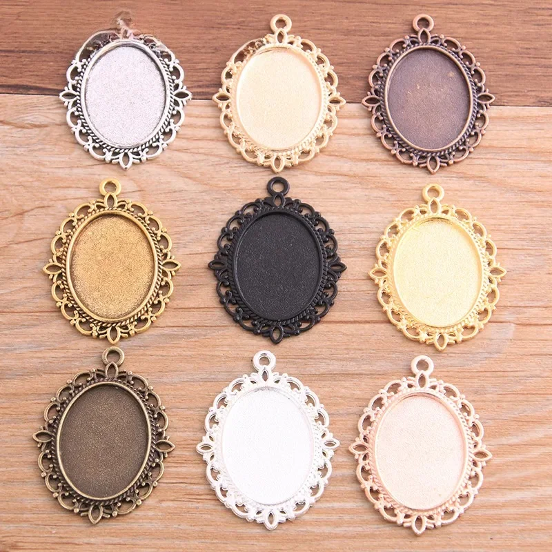 6 sztuk 18*25mm rozmiar wewnętrzny 9 kolorów styl klasyczny owalny Cabochon ustawienie podstawy Charms wisiorek dla Diy tworzenia biżuterii — zdjęcie 2