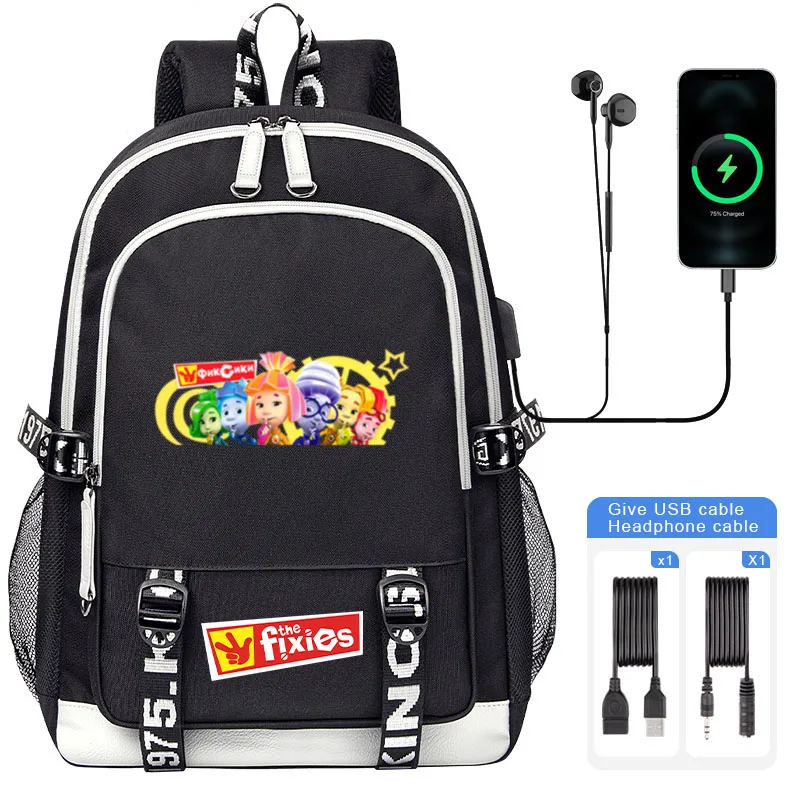 Cartoon The Fixies School Bags Boy Girl Student Shoulder Backpack For Teenager USB Charging Laptop Backpack Mochila Travel Bag