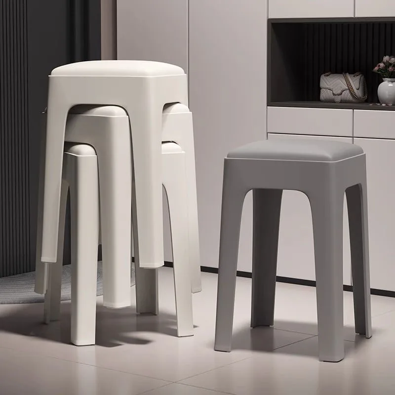 4-6pcs Stackable Plastic Dining Chairs Home Use Sturdy Soft Padded Square Stool Simple Design Kitchen Table Chairs
