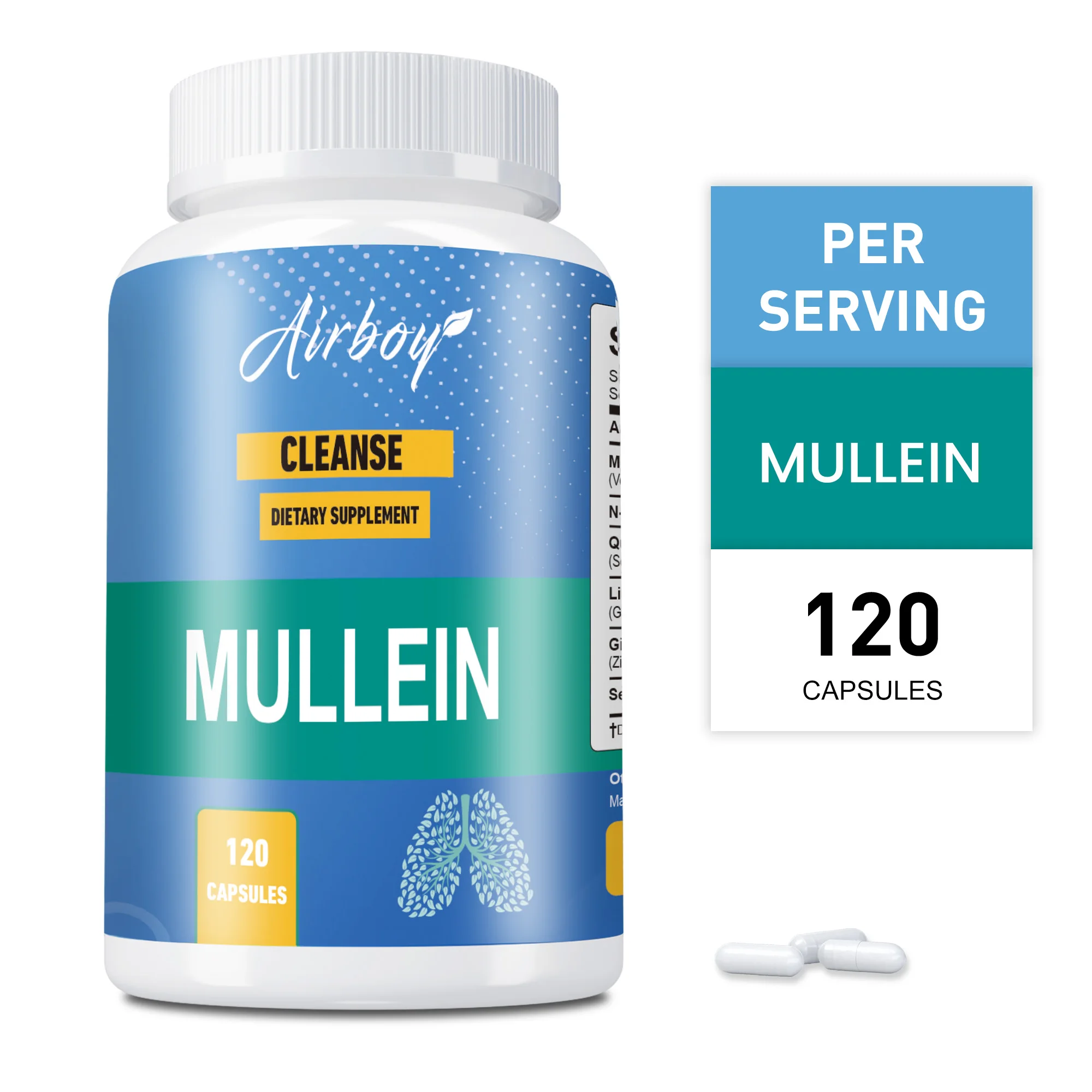 Mullein Lung Detox Capsules - Promotes Lung Health and Easier Breathing, Bronchial Cleansing, Immune Support - 120 Capsules